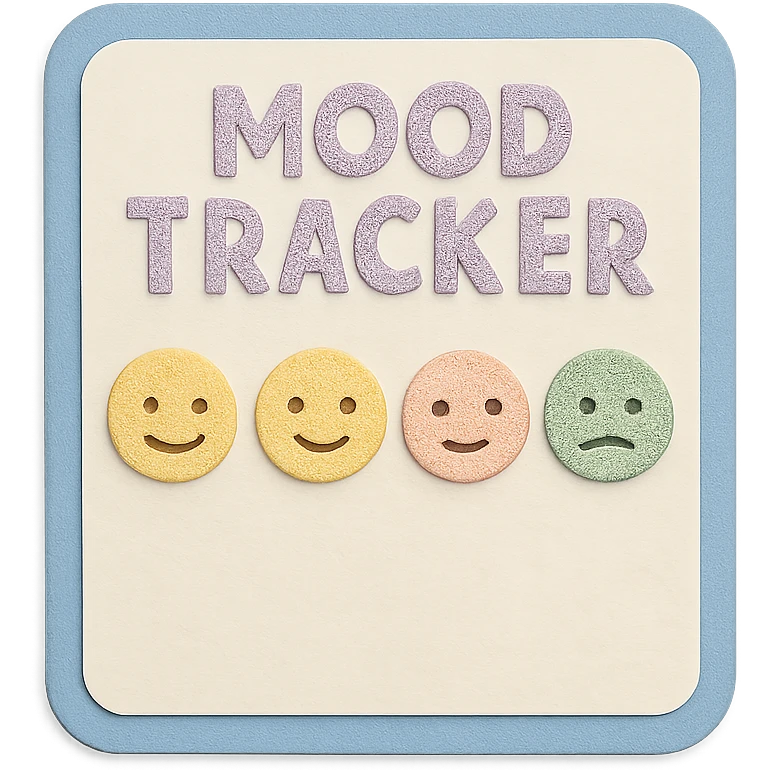 soft pastel soft mood tracker with round smiley faces, blue border emoji