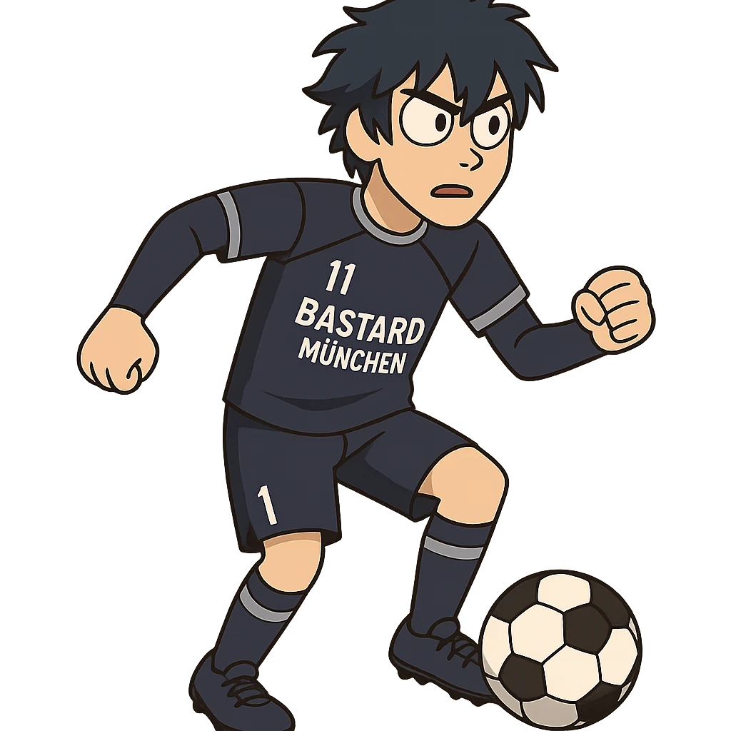 soccer player in Bastard München kit from Blue Lock anime in flat-toon style emoji