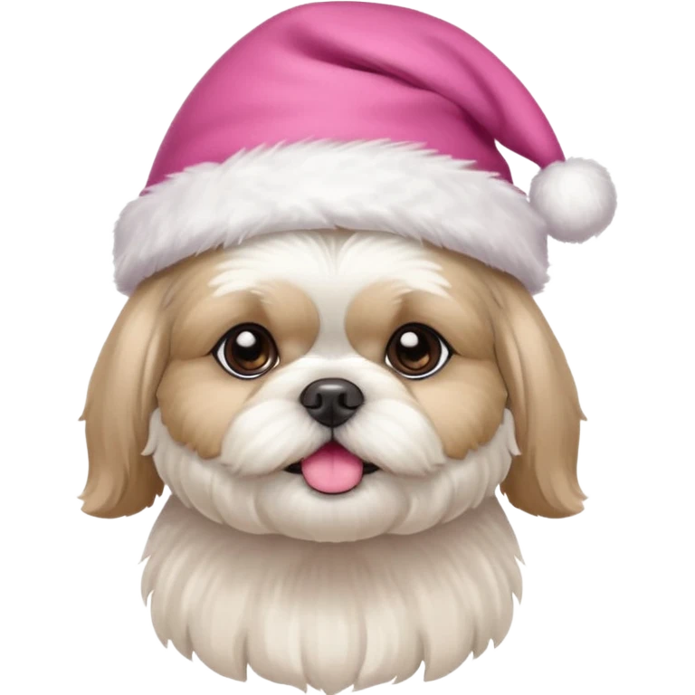 one little white all over shih tzu dog with pink santa hat  emoji