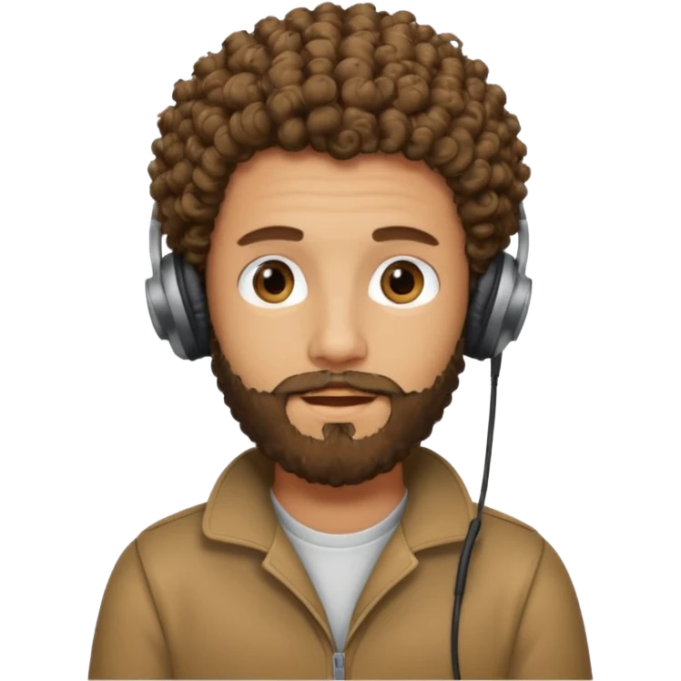 curly haired with headphones in and beard boy emoji