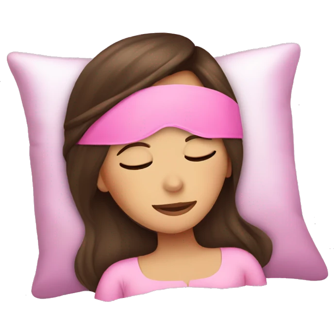 A brunette girl sleeping and wearing a pink sleep mask  emoji