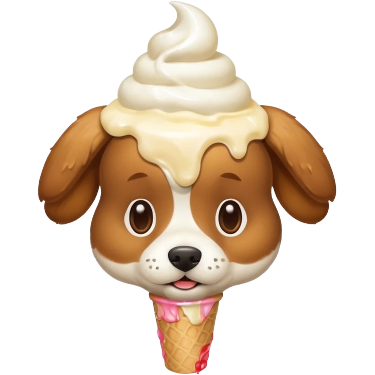 Cute fuzzy dog with ice cream on his head emoji