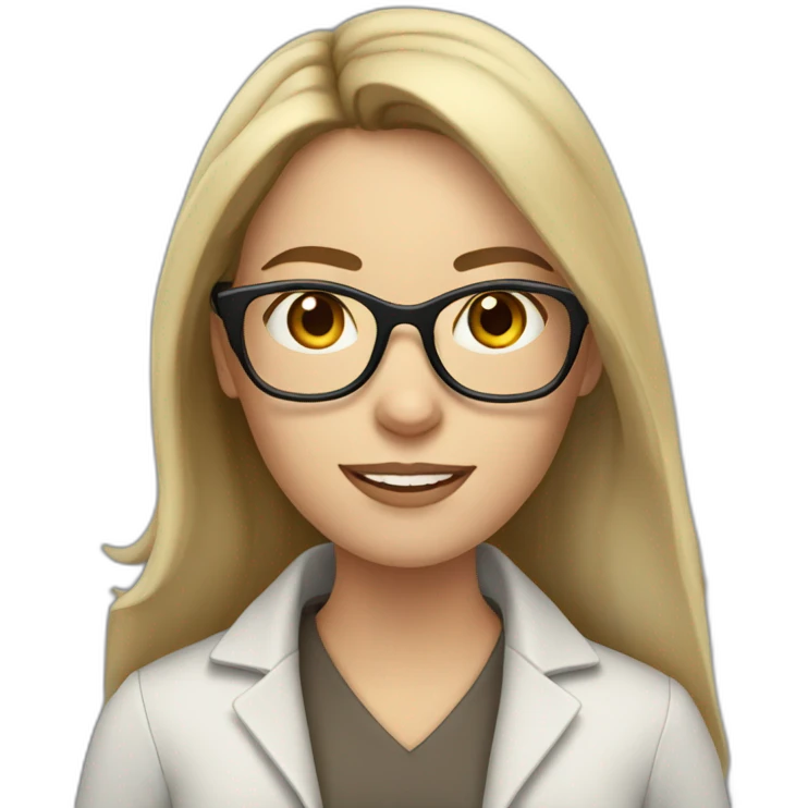White woman with long dark brown hair using glasses writing emoji