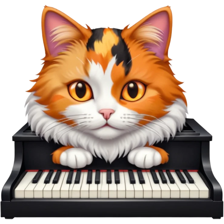 calico cat play piano, portrait emoji