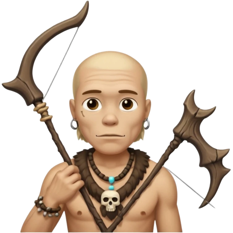 Stone age man  with skull Bone Necklace Bow emoji