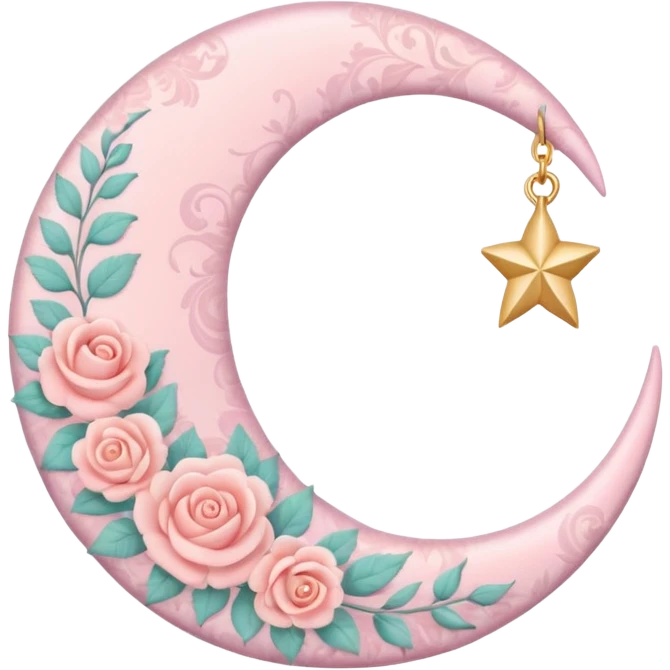 Rosy romantic pastel crescent damask moon emoji