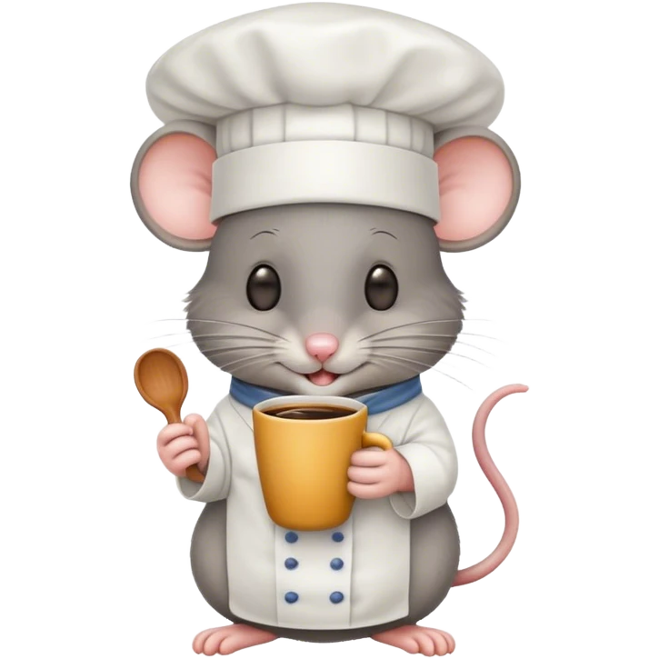 A mouse wearing  a chef hat and drinking coffee  emoji