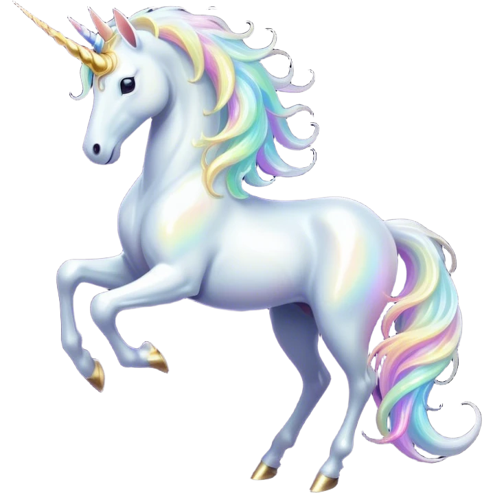 Cinematic Noble White Unicorn Portrait Emoji, Poised and regal, with a slender, ethereal form draped in a pristine white color, a flowing mane and tail, and a glistening, spiraled horn that radiates pure light, Simplified yet sharp and sophisticated features, highly detailed, glowing with a soft, iridescent luminescence, high shine, intelligent and transcendent, stylized with an air of mythical enchantment, focused and serene, soft glowing outline, capturing the essence of a watchful and confident white unicorn that appears ready to prance out of the screen with magical grace! emoji