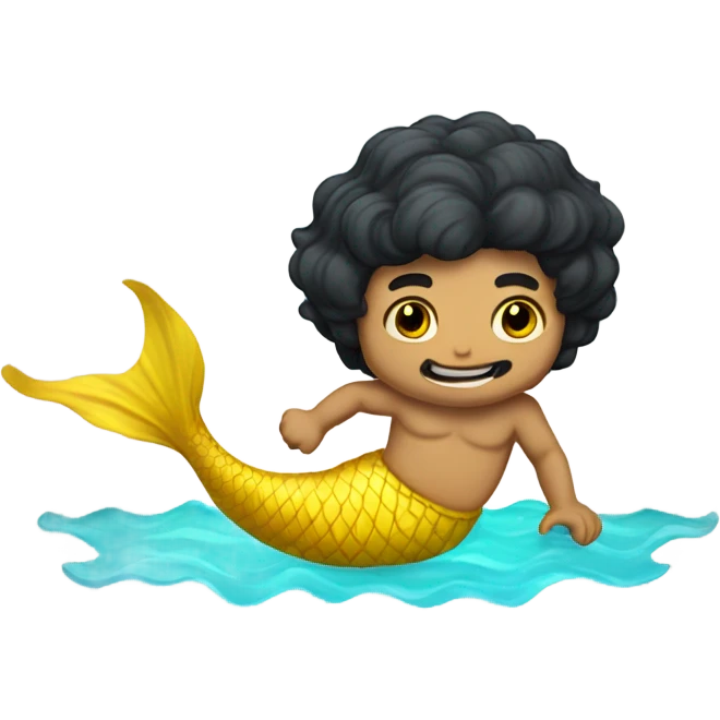 Tan merman with dark hair and yellow tail emoji