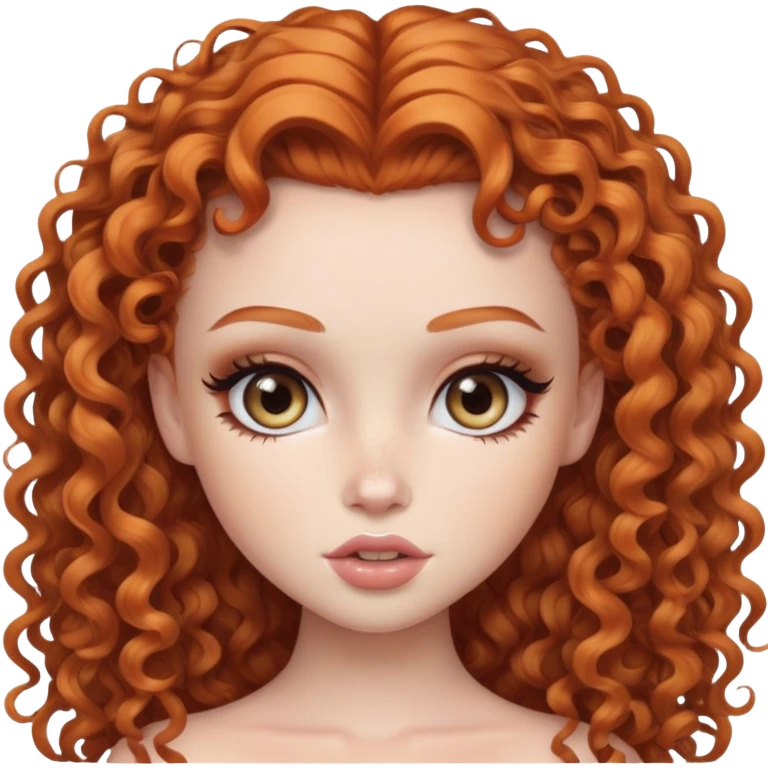 ginger curly hair, pretty eyes, pale skin, pretty makeup, pretty bratz baddie emoji