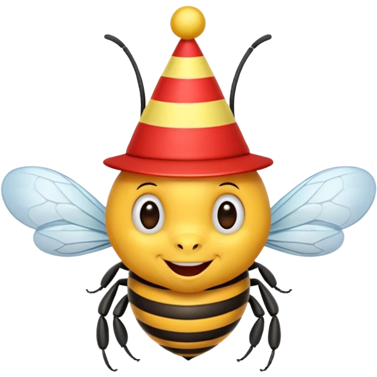 Bees with red Birthday Hat, Happy bee with striped party hat emoji