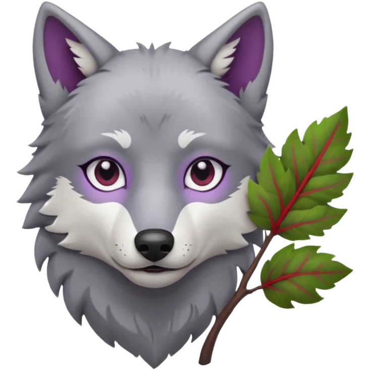 A wolf with lilac gray eyes and holding a weirwood leaf emoji
