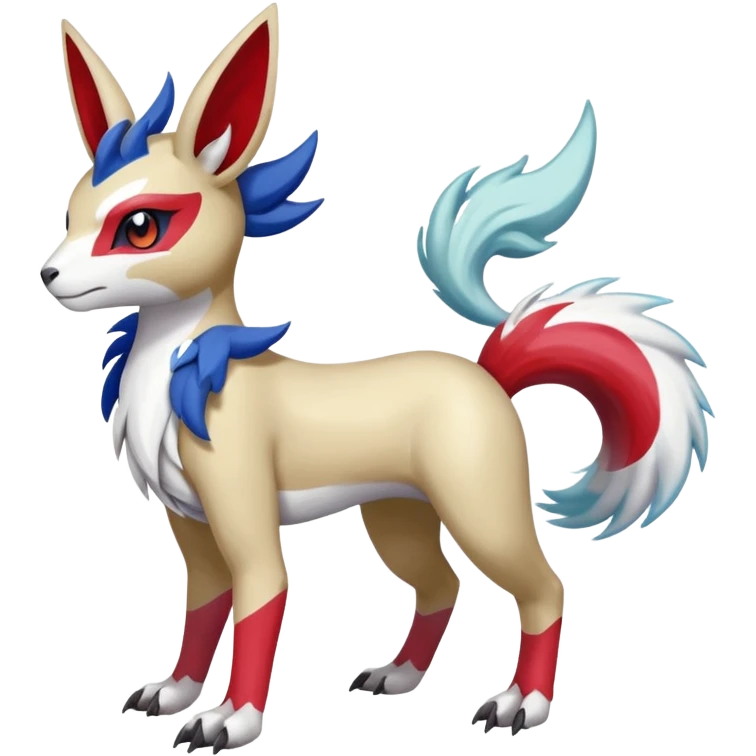 Colorful Skilled Adept Graceful Asian Painted Garurumon-Meloetta-Zangoose-Absol-fusion-hybrid-creature (full body) emoji
