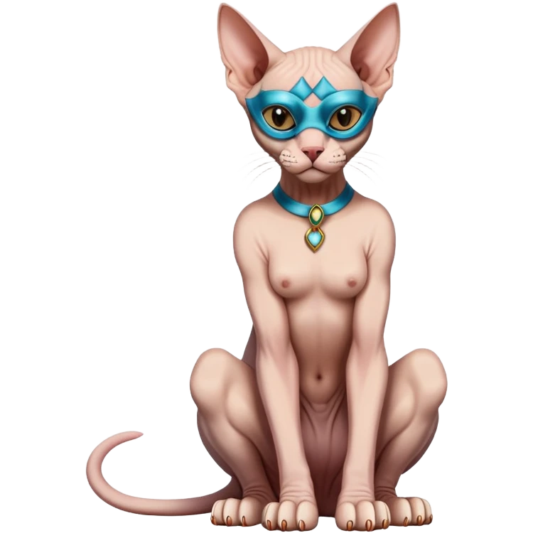Sphynx cat full body sitting with a mask emoji