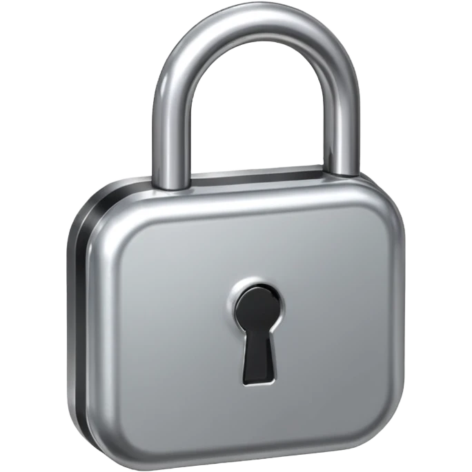 Chrome silver lock emoji, iOS emoji style, smooth metallic surface, rounded edges, reflective highlights, minimalistic emoji