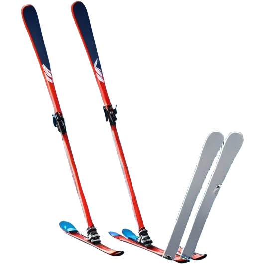 An icon featuring a pair of skis and ski poles in the foreground, set against a picturesque snow-covered slope. The background includes snowy peaks and evergreen trees, symbolizing the excitement and beauty of winter sports. Transparent background highlights the thrill of skiing and snowboarding. emoji