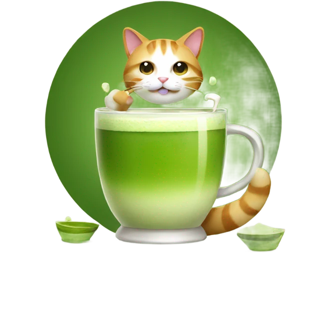 Cat drinking a matcha emoji