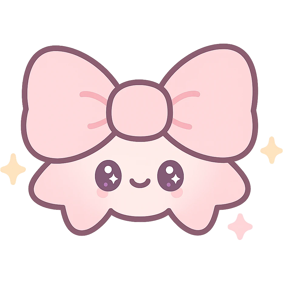 fluffy bow, kawaii style, big loops, sparkles, pink and white emoji