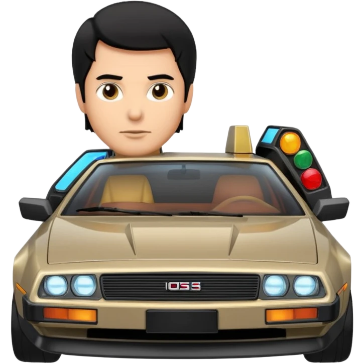 Black haired man with delorean in background  emoji