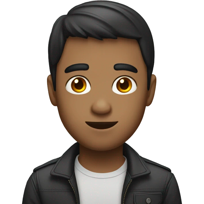 
A guy with a short dark haircut looks at the camera emoji