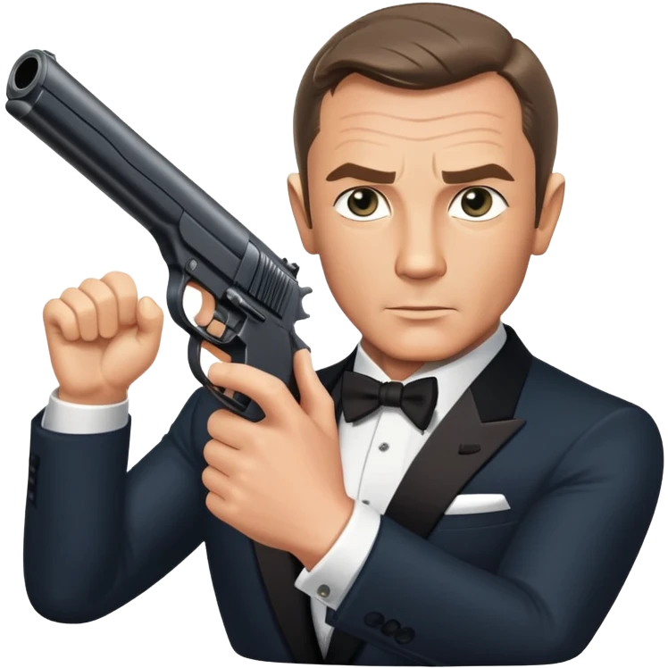 James Bond in iconic gun barrel pose, 007 agent emoji