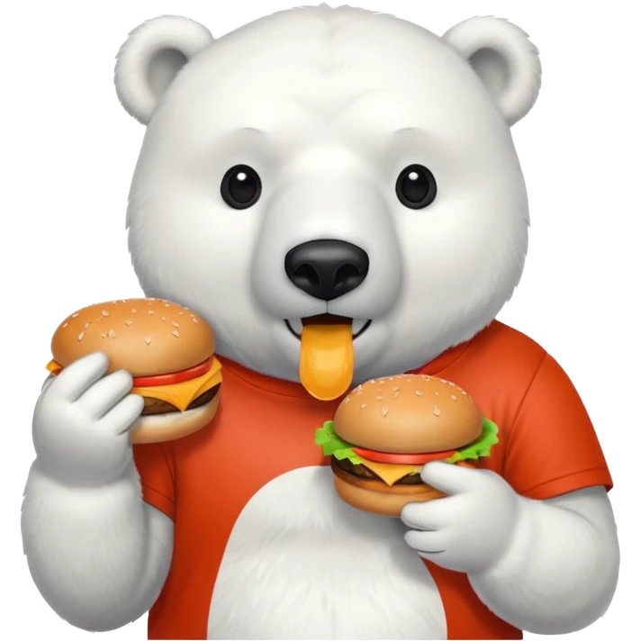 polar bear with burger wearing red orange tshirt emoji