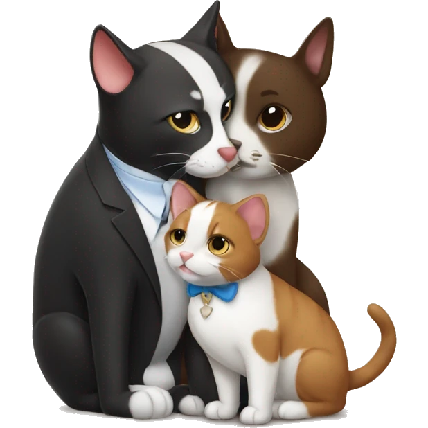 A tuxedo cat and a brown staff dog hugging  emoji