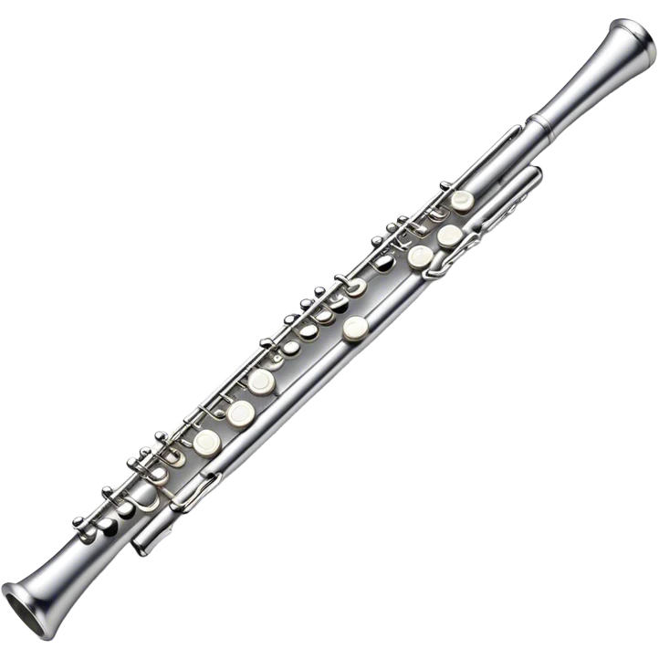 Cinematic Realistic Flute, polished silver metal with precise keywork, soft reflections of warm light dancing along its length, a musician’s delicate fingers pressing the keys, glowing with a sleek and elegant charm. emoji