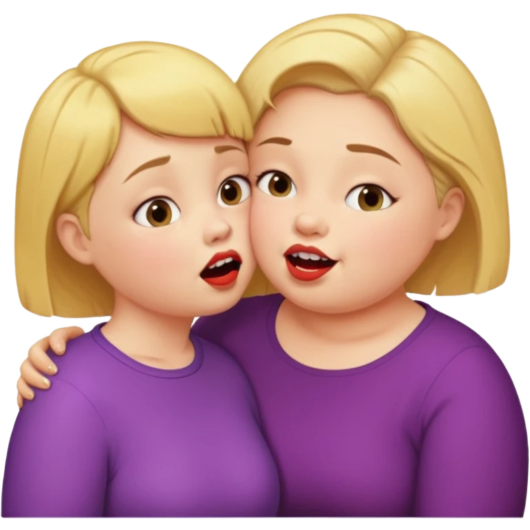 Chubby little woman kissing tall woman with huge teeth and short hair emoji