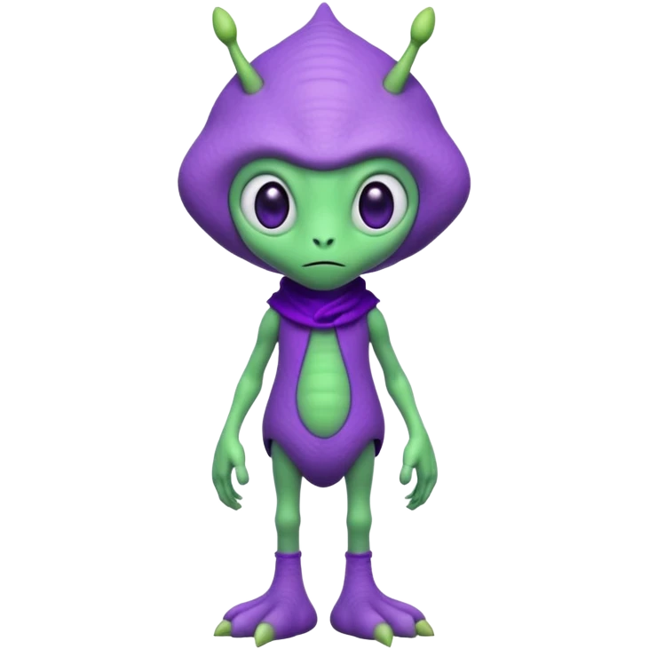 full body cute roughly humanoid peacefull alien furry with 2 legs and eye stalks stands upright and looks intelligent ...wears clothing. not green..looks happy and cudly... has 3 eyes...the alien has 3 eyes....it has an extra eye on single stalk on top of head emoji