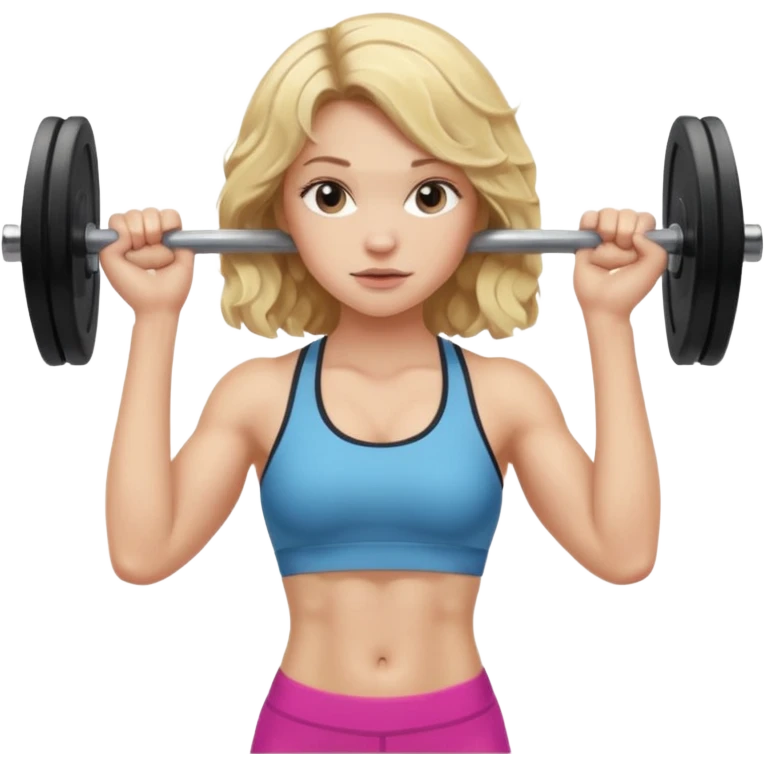 pale gym girl with wavy blonde hair holding a barbell emoji