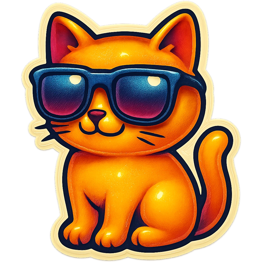 cat with oversized sunglasses, sticker style, vibrant colors emoji