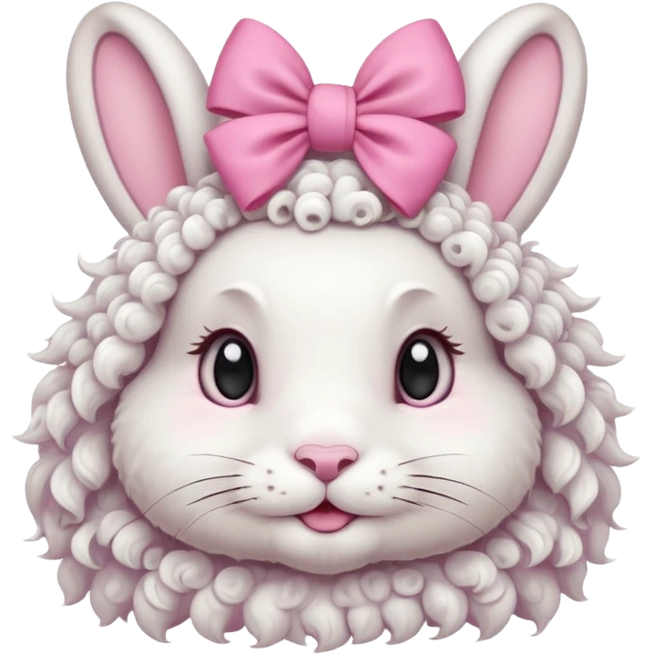 curly white bunny with pink bow on head emoji