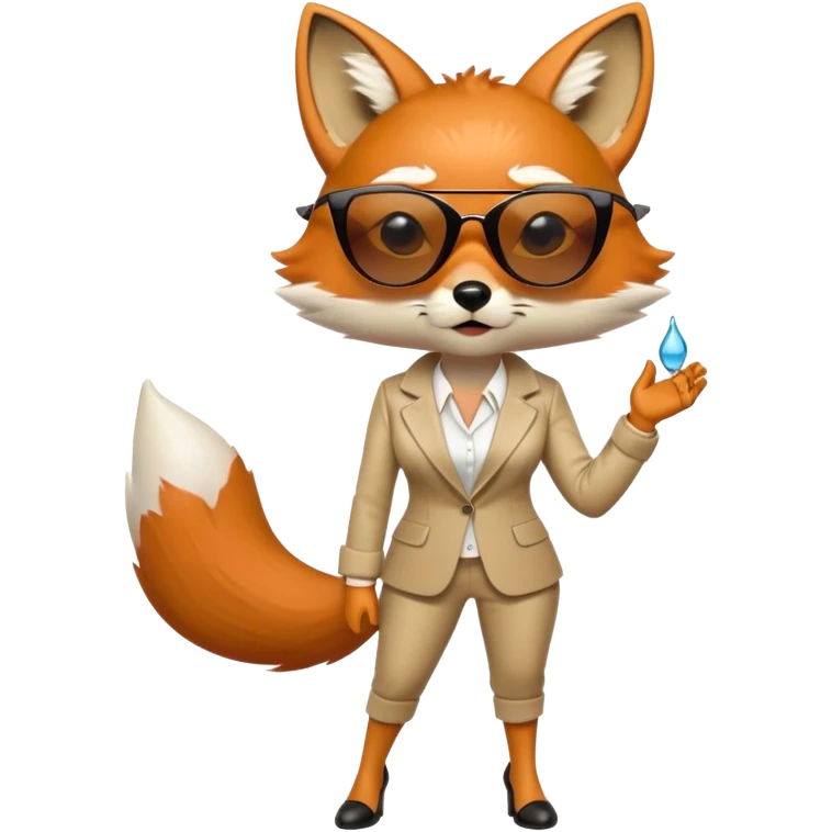 serious anthropomorphised female fox in stylish outfit with sunglasses, crying and looking to the left, full-body view emoji