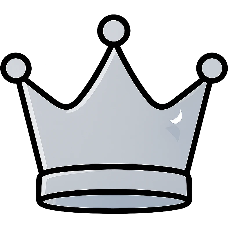 Elegant silver crown icon for VIP status, sleek contour, silver gradient, elegant shine, minimalist luxury, suitable for app subscription badge emoji