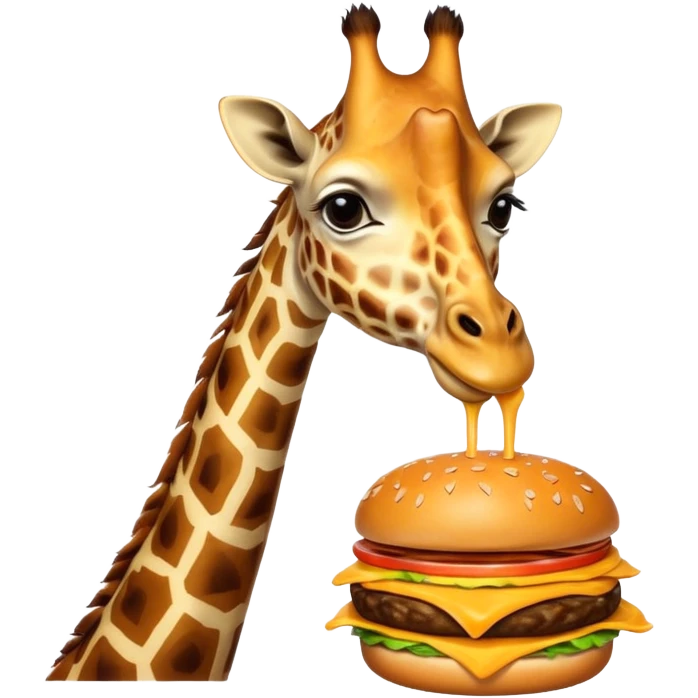 A giraffe eating a cheeseburger emoji