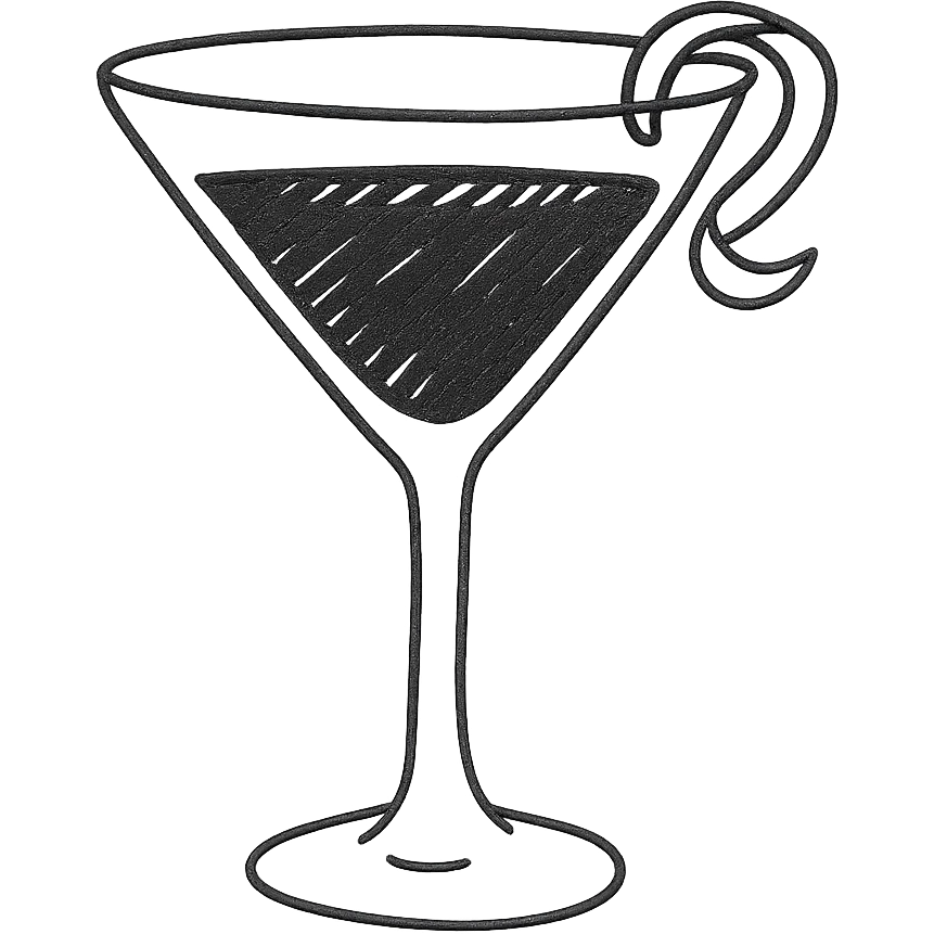 cocktail glass with burgundy drink and a lemon twist garnish, hand drawn style emoji