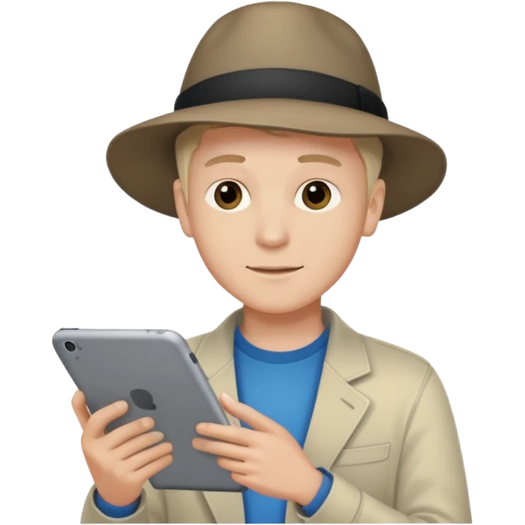 white male with tablet on hand and phone, digital and tech vibes, normal colors, no hat no brands emoji