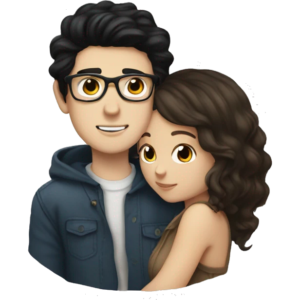 White boy black hair glasses kissing white girl brown hair brown eyes emoji