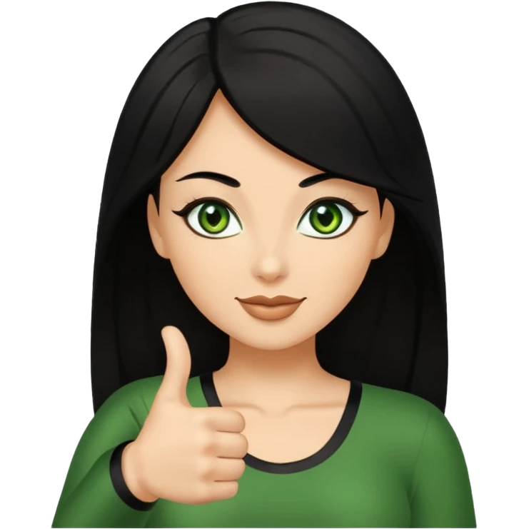 Sexy brown  lady with black hair and green eyes thumbs up black  emoji