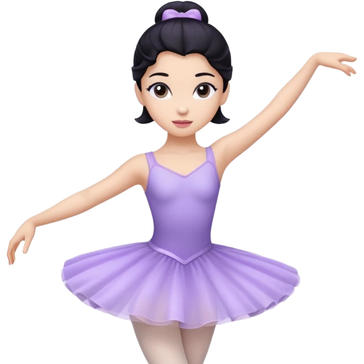 Cinematic Light Purple Ballerina Portrait Emoji, rendered in a realistic, vector-style with minimal shading.  with porcelain skin, smooth deep black hair falling in soft waves, and calm, inviting eyes. emoji
