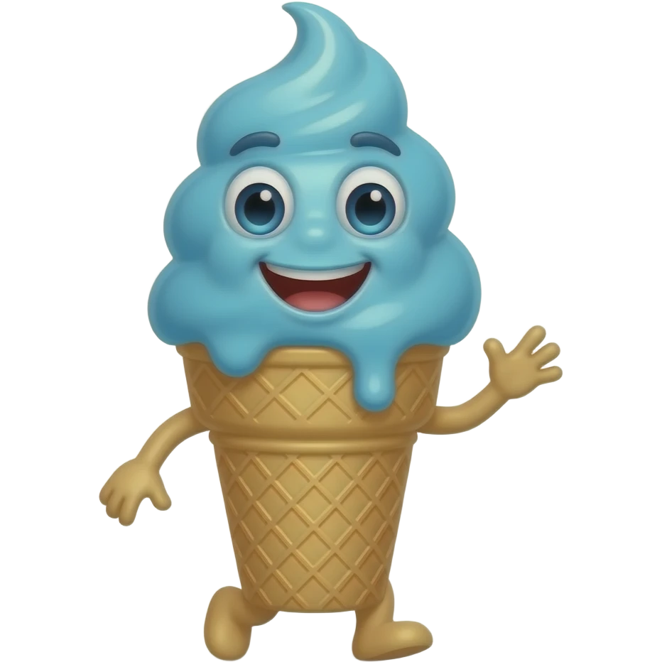 Blue ice cream cone that moves with a face on it emoji