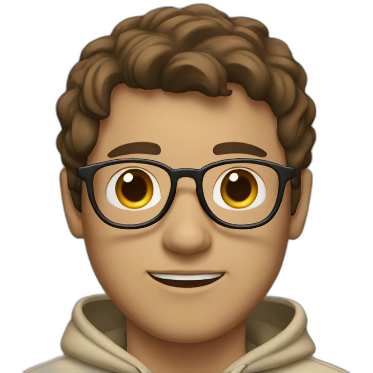Man with Brown hair with glasses and beige hoodie emoji