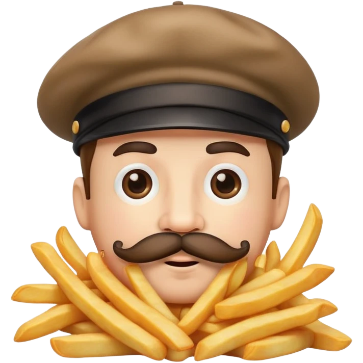 French fries with face beret and mustache  emoji