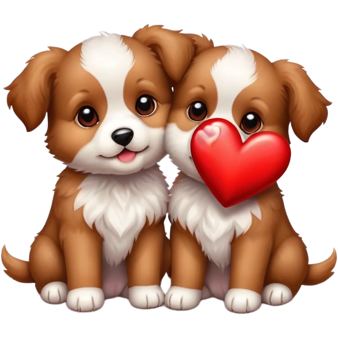 Two puppies with a heart emoji