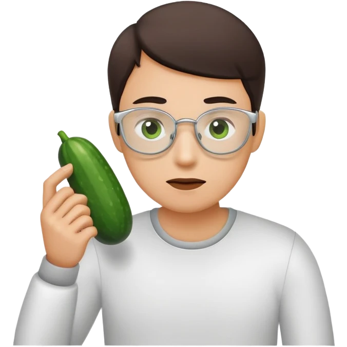 Emoji He puts cucumber on his eye and phone holder and browses emoji