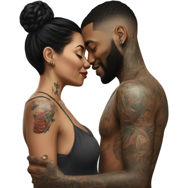 Loving intimate moment between lovers, photo Realistic Couple with tattoos  emoji