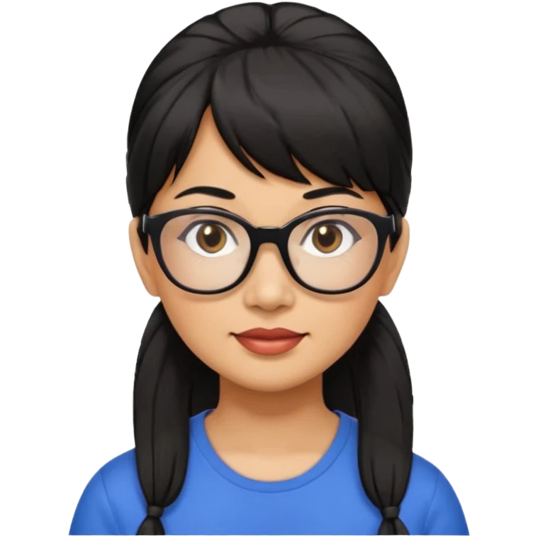 filipino woman black hair in one pony tail with straight bangs and big glasses, 50 yr old emoji