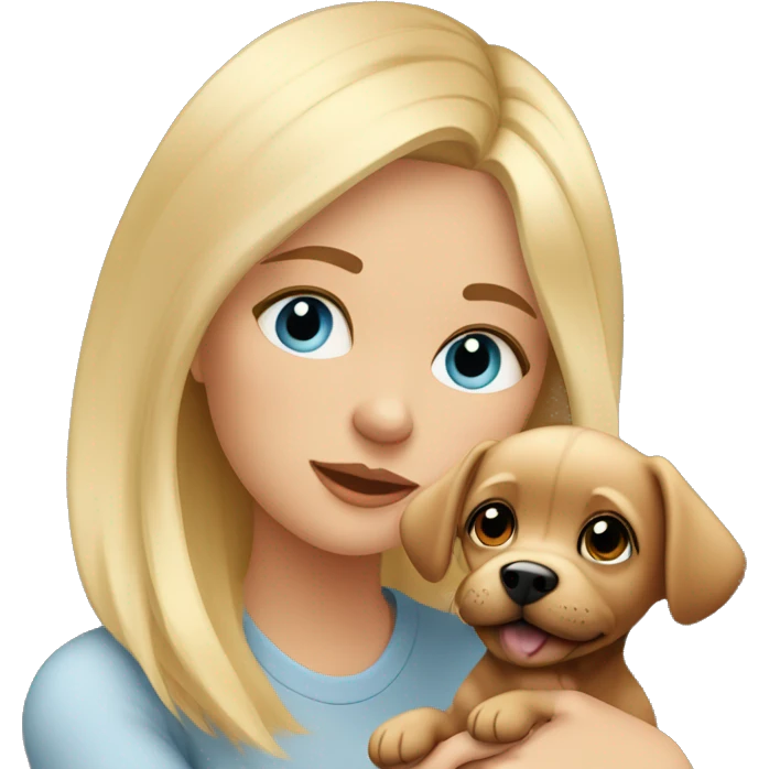 Cozy blonde hair girl with blue eyes sitting at home with her small toy terrier puppy  emoji