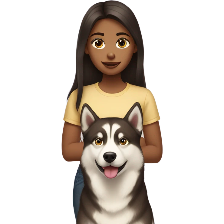 A girl Dark brown  hair next to a light dorée  Husky emoji